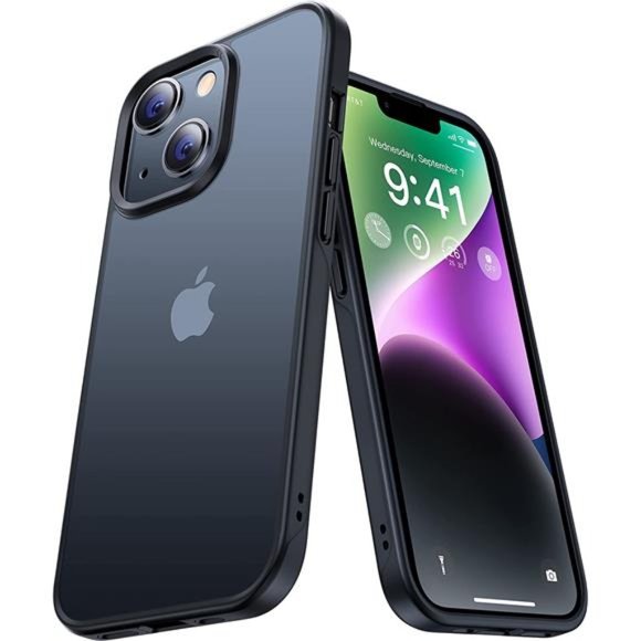 iPhone 14 Case & iPhone 13 Case, Slim Translucent Protective - Space Black